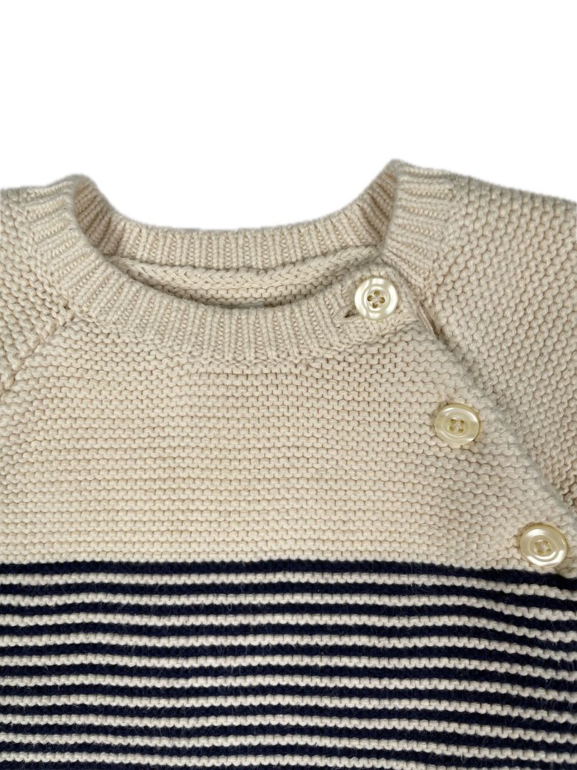 3-6 mo babyGap, Cream, Sweater w/ navy stripes, button-up from shoulder to hem