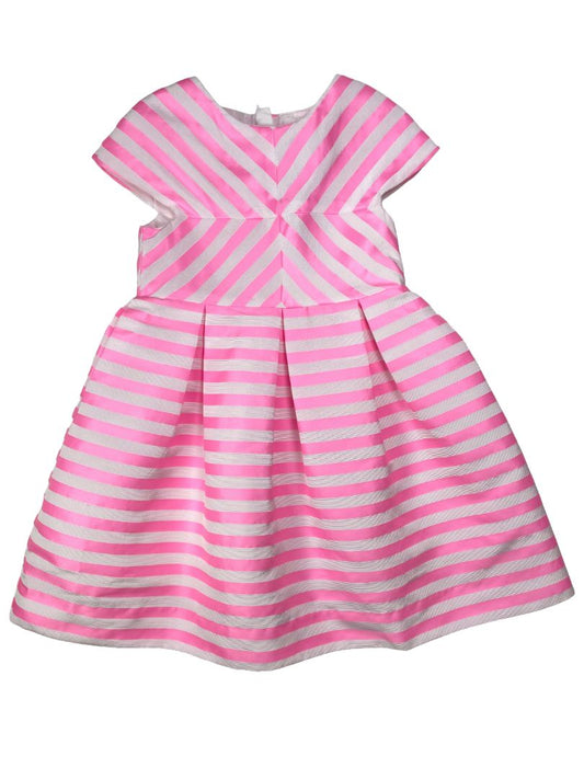 5/5T, Jacadi, Pink, Cap sleeve white-striped jacquard special occasion dress, box pleats