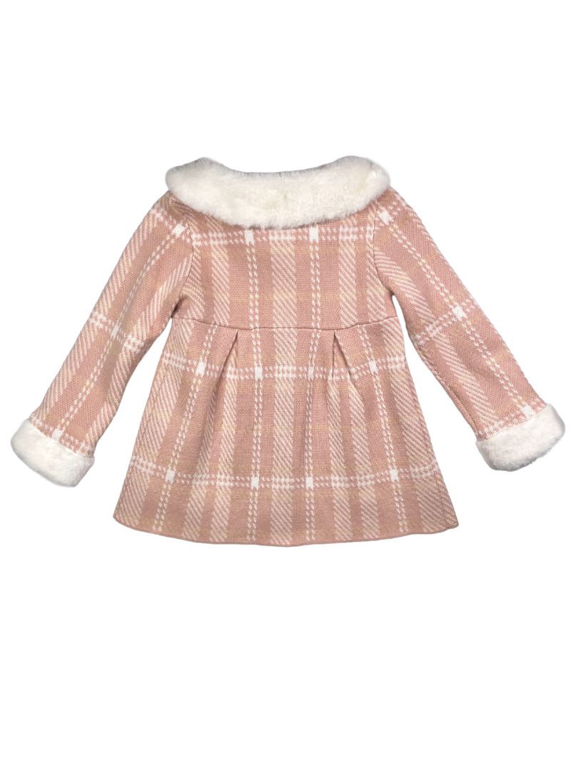 3/3T, Tahari, Pink, Knit plaid jacket, faux fur collar and cuffs, bows