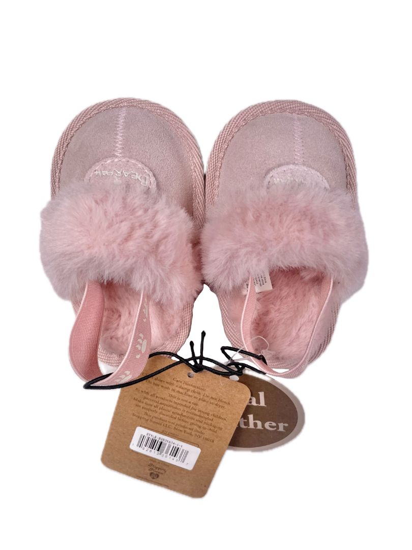 0-6 mo, BEARPAW, Pink, New w/ tags - Faux fur lined suede shoes/slippers w/ elastic strap