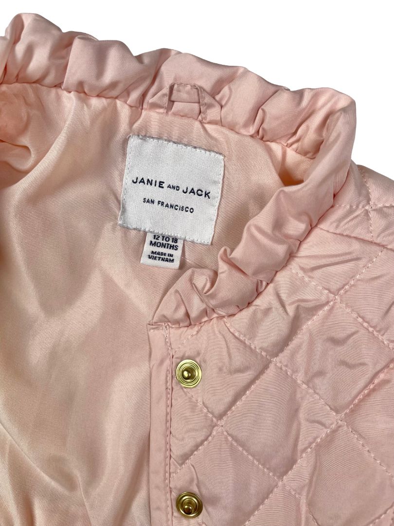 12-18 mo, Janie and Jack, Pink, Quilted snap-up jacket, ruffle collar