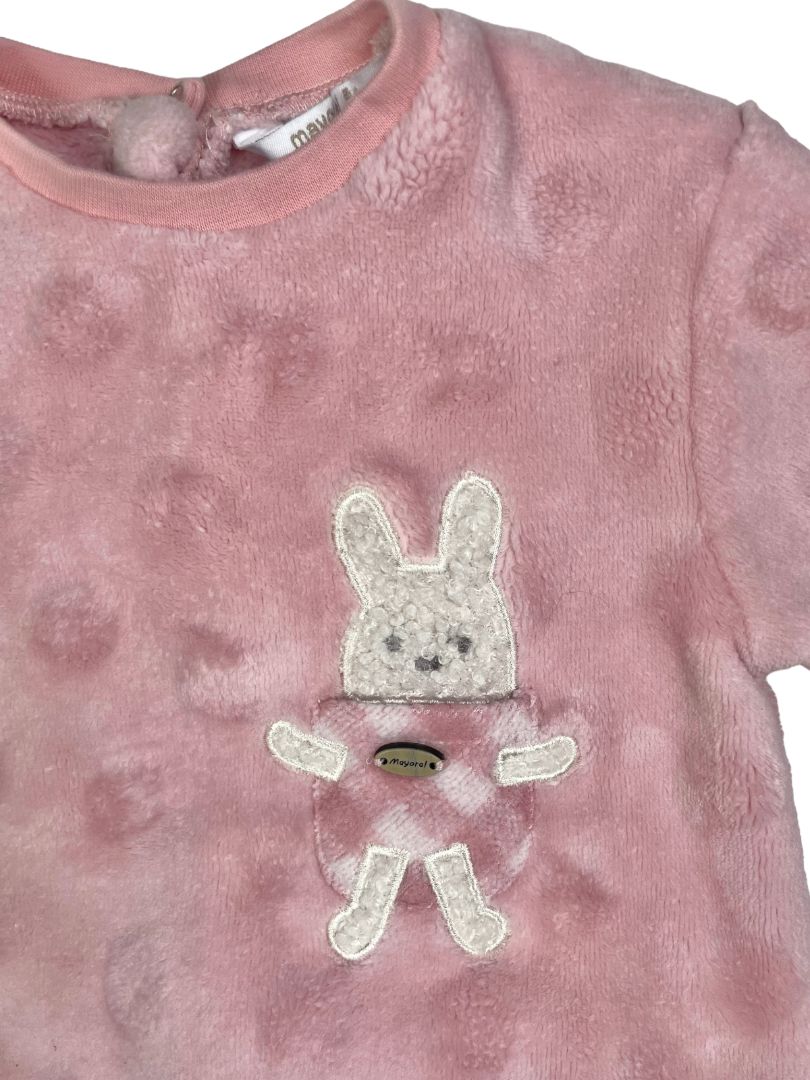 6-9 mo, Mayoral, Pink, Bouclé bunny pocket, circle tufted soft sweatshirt + sweatpants SET