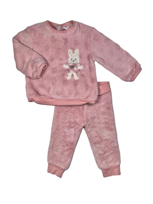 6-9 mo, Mayoral, Pink, Bouclé bunny pocket, circle tufted soft sweatshirt + sweatpants SET
