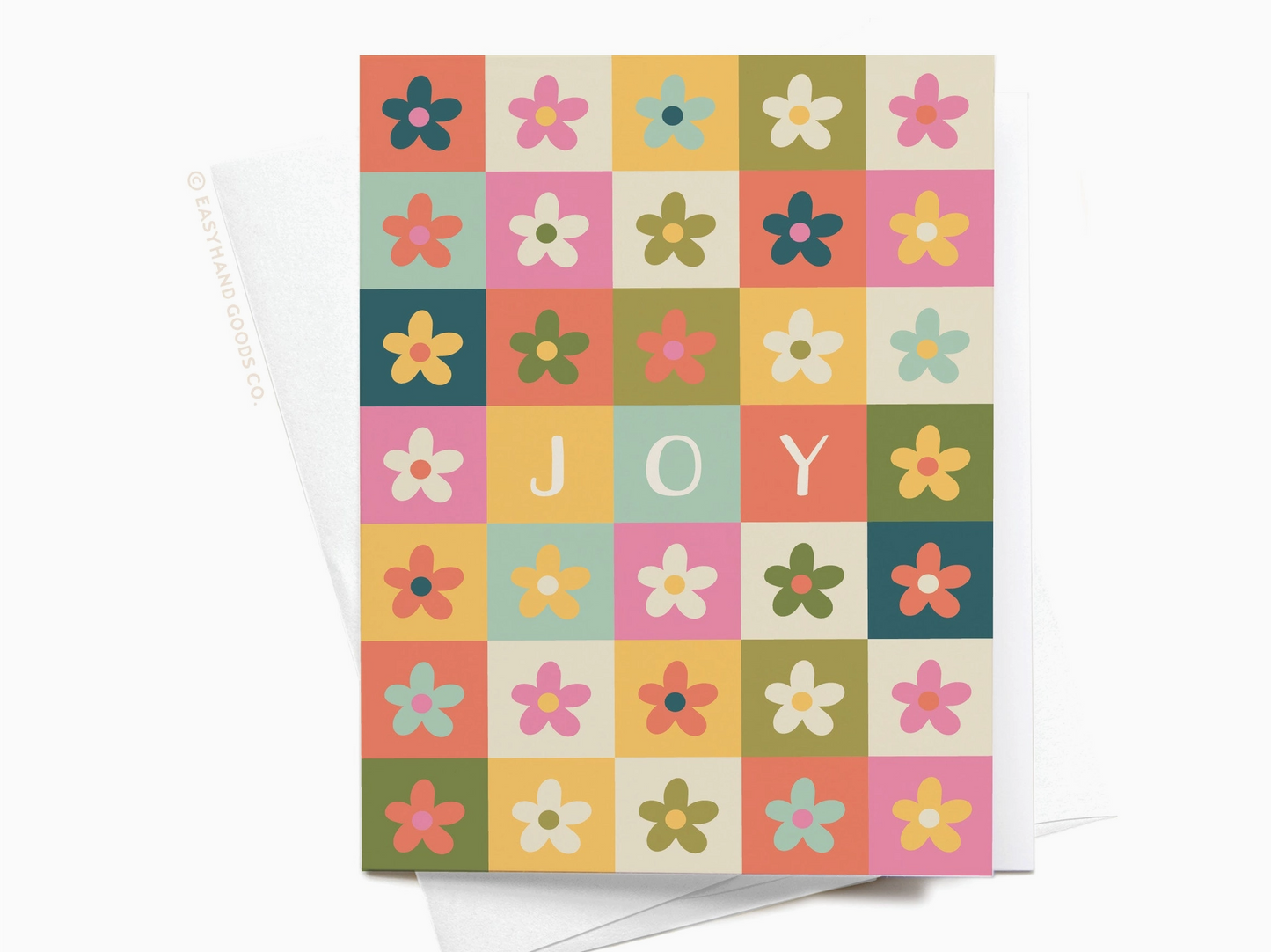 Easyhand Goods, JOY colorful checkered daisies card