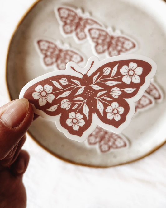 Flora West, Floral Butterfly Vinyl Sticker, Rose