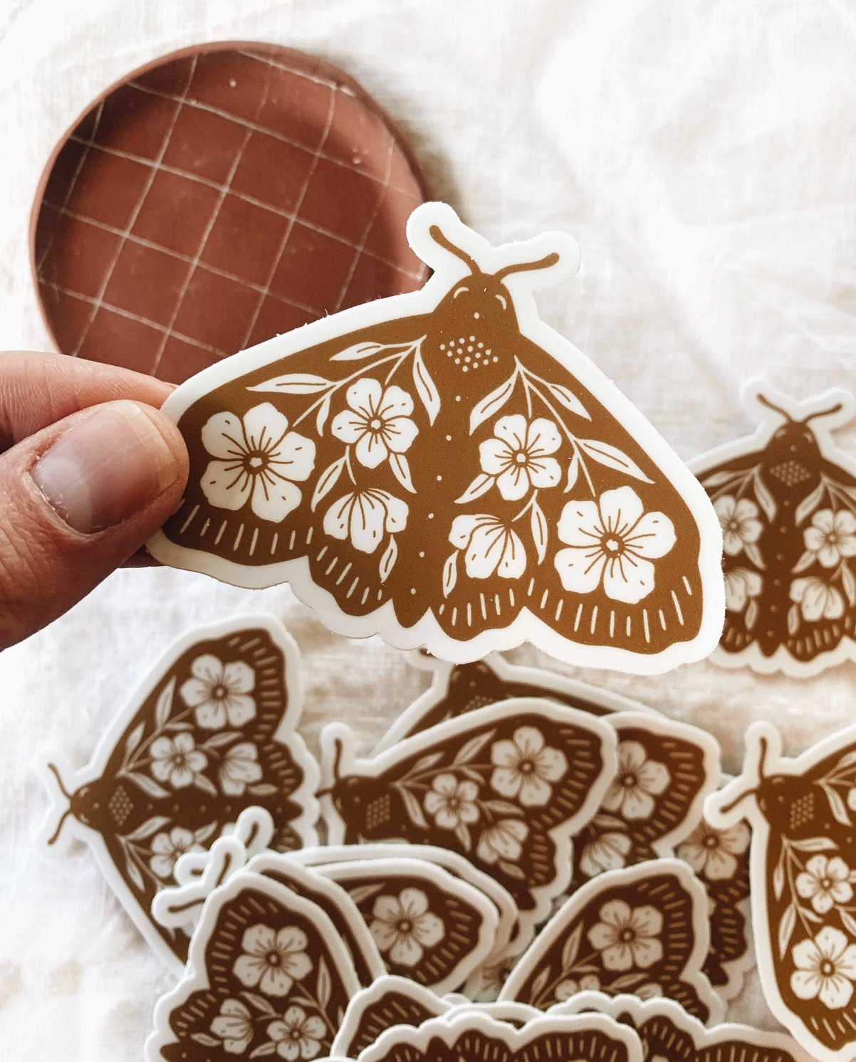 Flora West, Brown Floral Moth Vinyl Sticker
