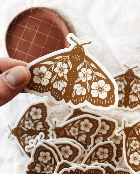 Flora West, Brown Floral Moth Vinyl Sticker