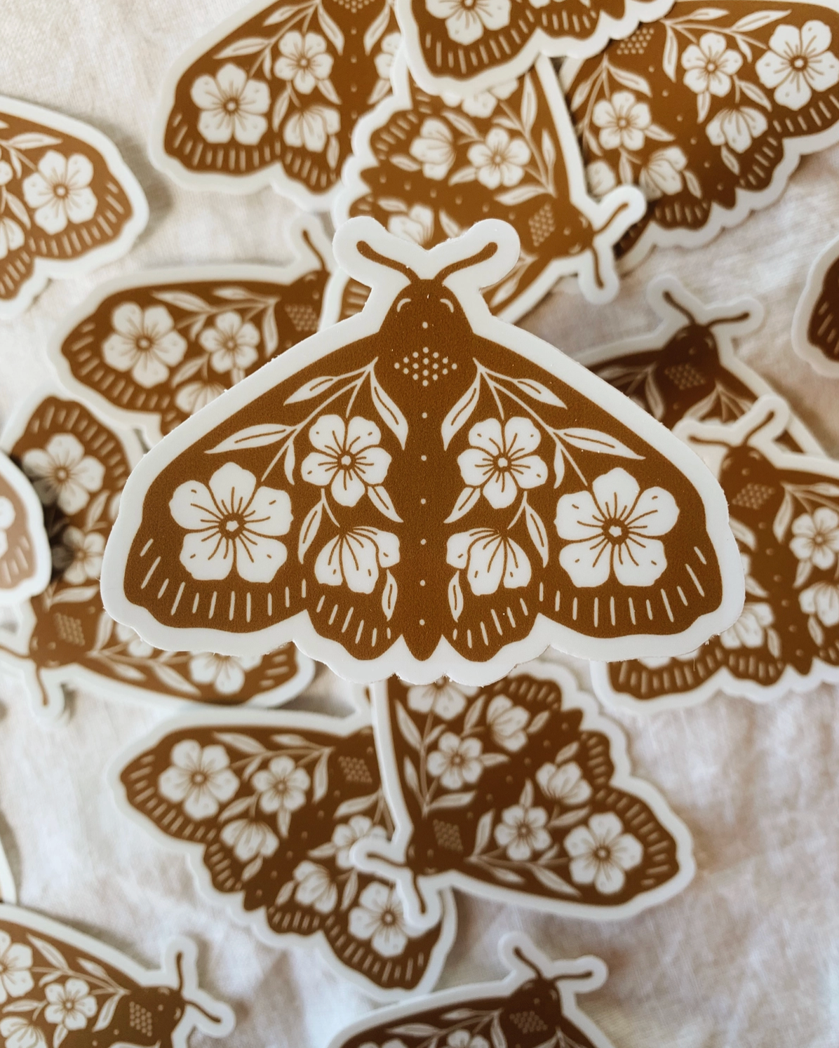 Flora West, Brown Floral Moth Vinyl Sticker