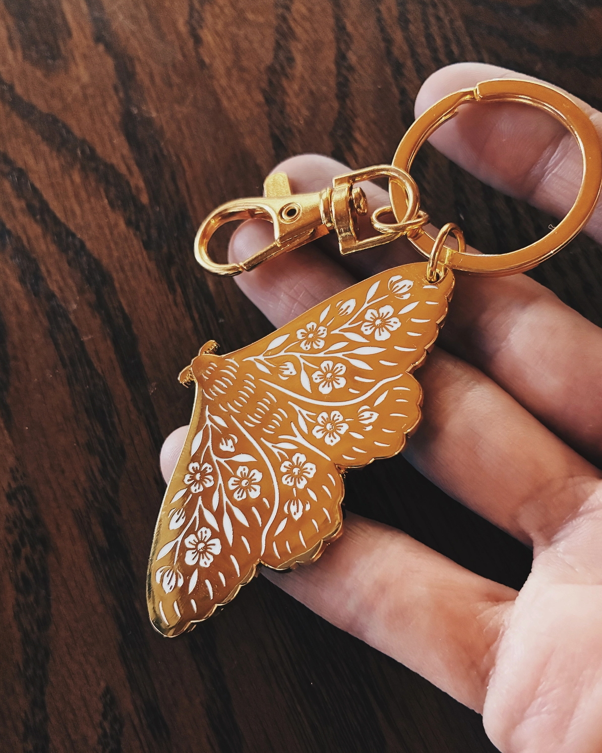 Flora West, Floral Moth Gold Enamel Keychain