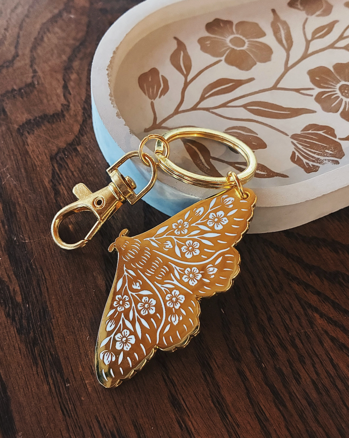 Flora West, Floral Moth Gold Enamel Keychain