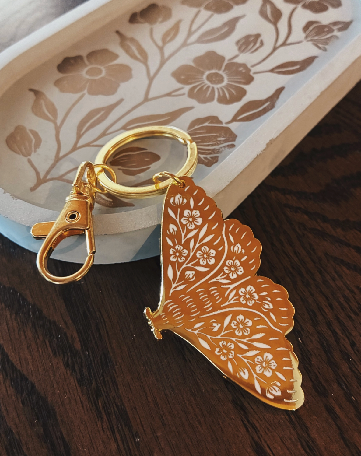 Flora West, Floral Moth Gold Enamel Keychain