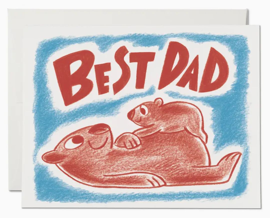 Red Cap Cards, "Best Dad" Wombat Dad Father's Day Card, bear, blue/brown