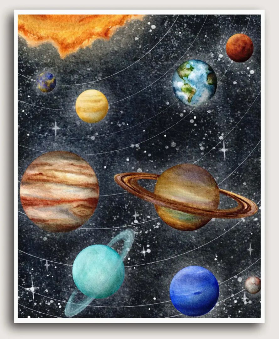 Stephanie Hathaway Designs, Painted Solar System 8"x10" Art Print, Framed