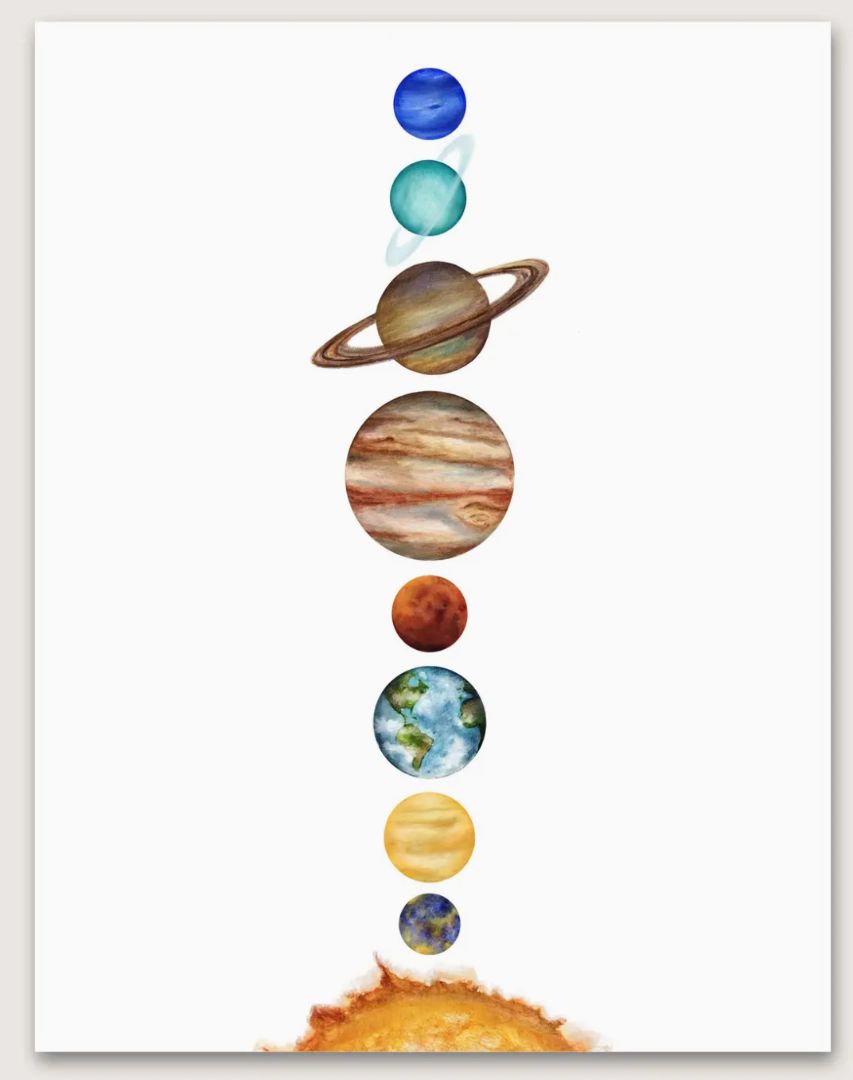 Stephanie Hathaway Designs, Painted Vertical Solar System 8"x10" Art Print, Framed