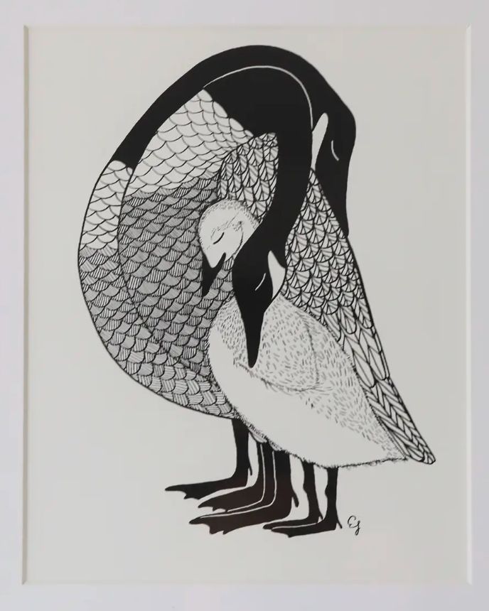 As Little Cooking As Possible, Geese Family Hug | 8" x 10" Screen-Print, framed