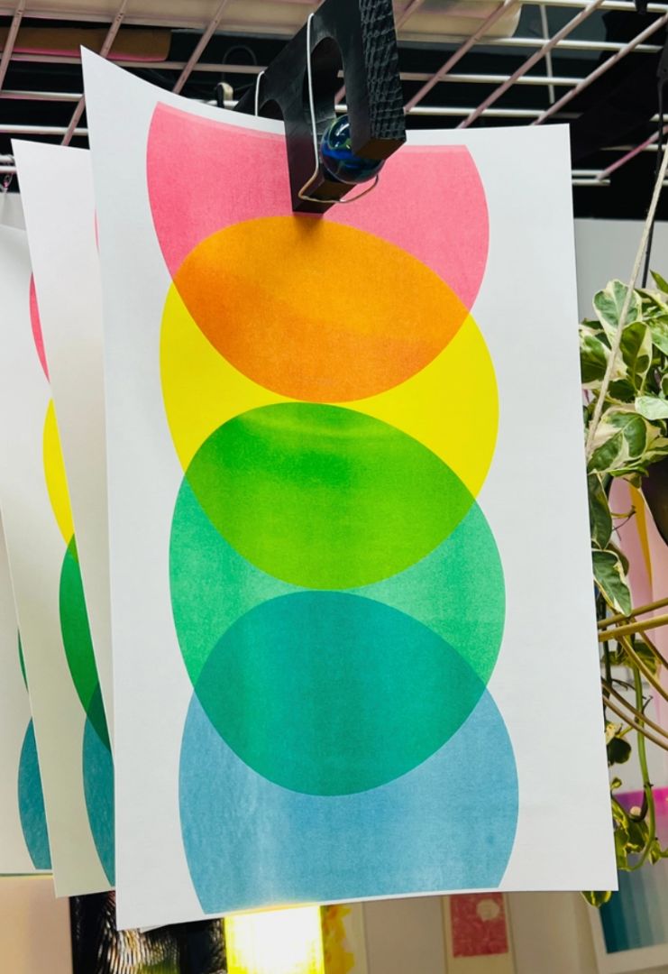 Punch Kiss Press, Risograph 4 Color Circle Rainbow 11.7" x 16.5" Print