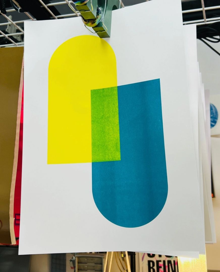 Punch Kiss Press, Risograph 2 Color Yellow & Teal Arches 11.7" x 16.5" Print