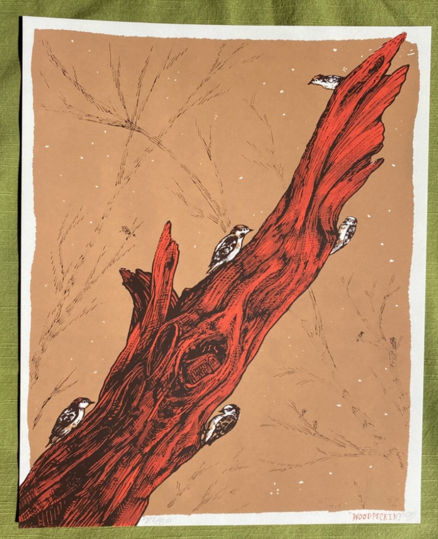 Field Sparrow Studio, Woodpeckin' woodpeckers 8" x 10" screen print