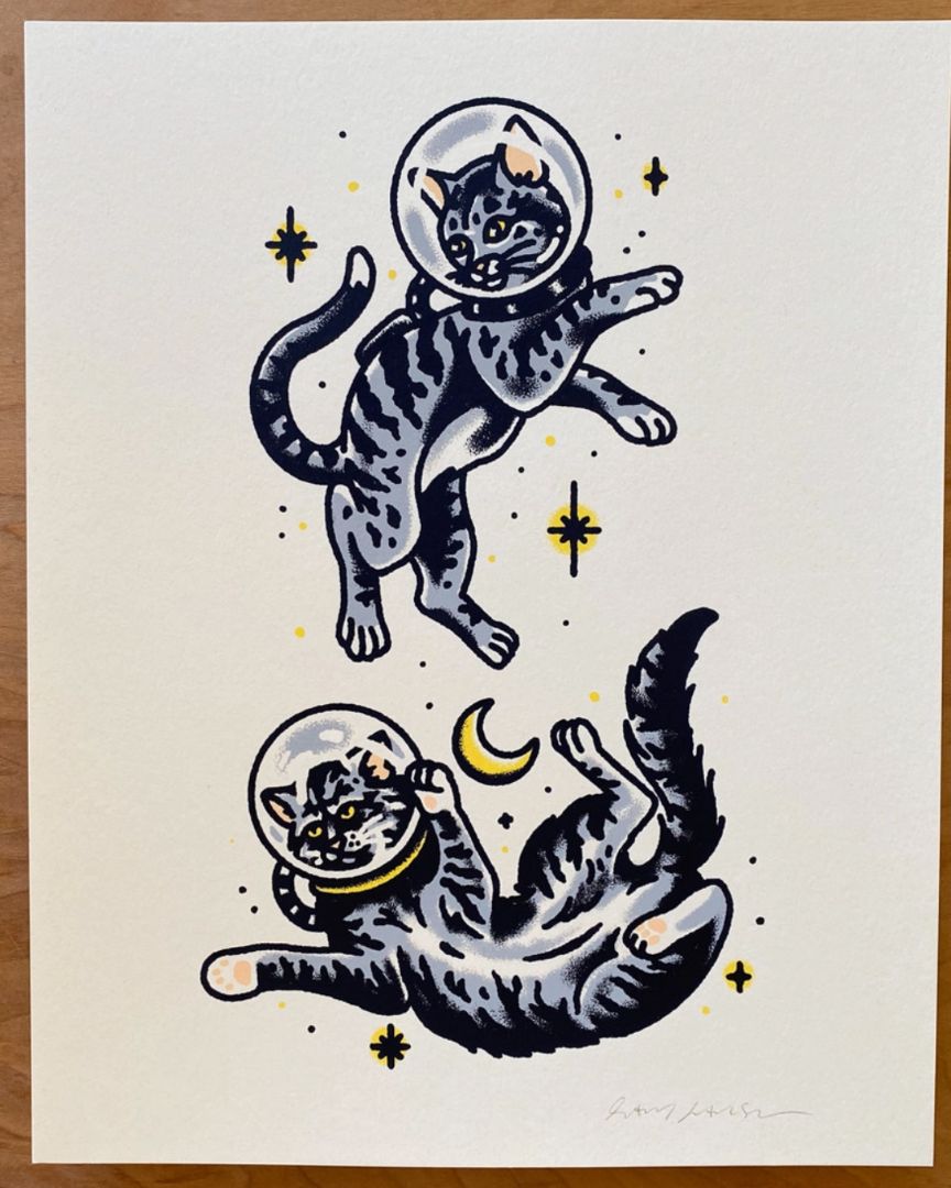 Steel Bison, Astrocats astronaut cats 8" x 10" silkscreen art print