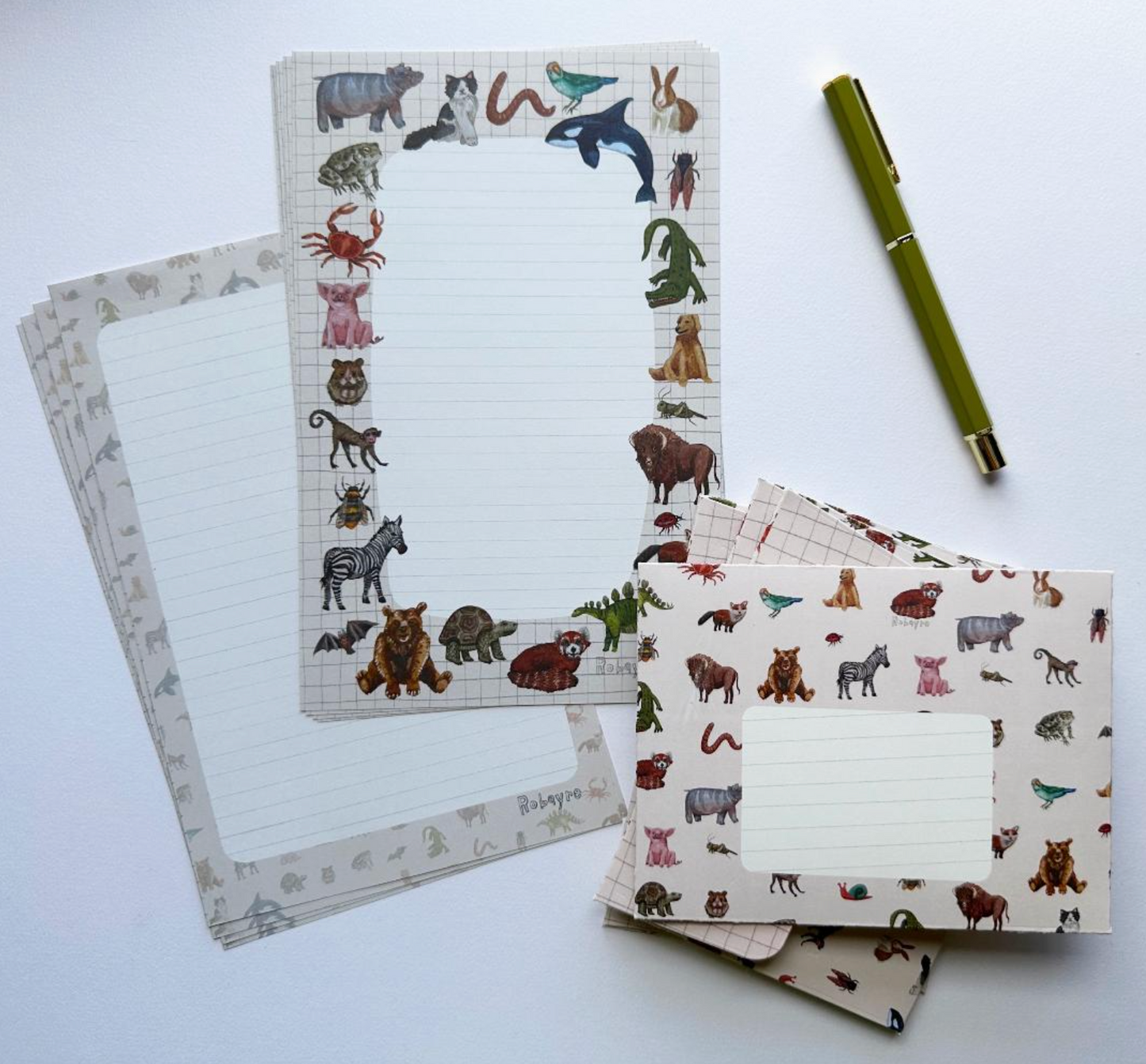 Robayre, Animal Illustration Stationery Letter Paper & Envelope Set