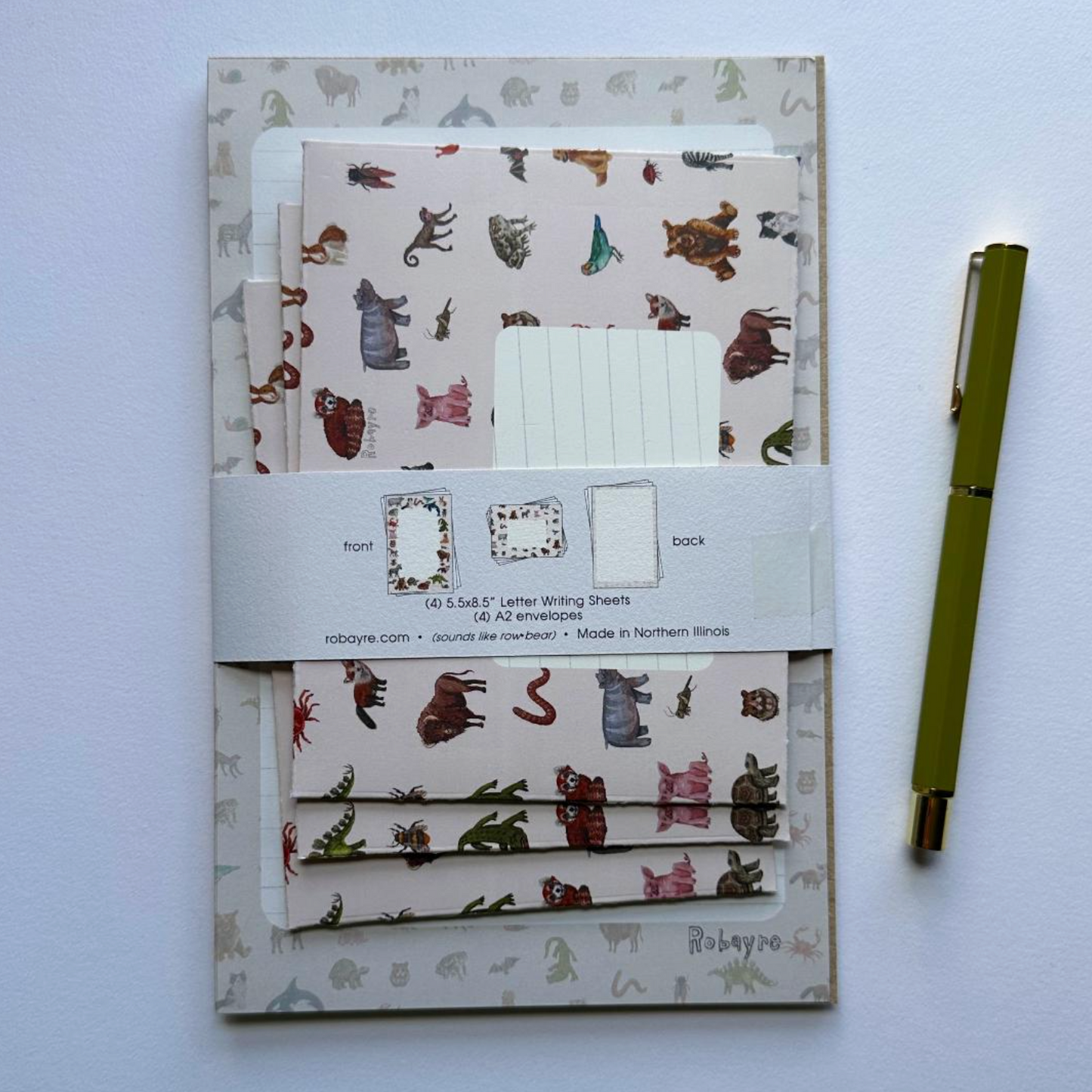 Robayre, Animal Illustration Stationery Letter Paper & Envelope Set