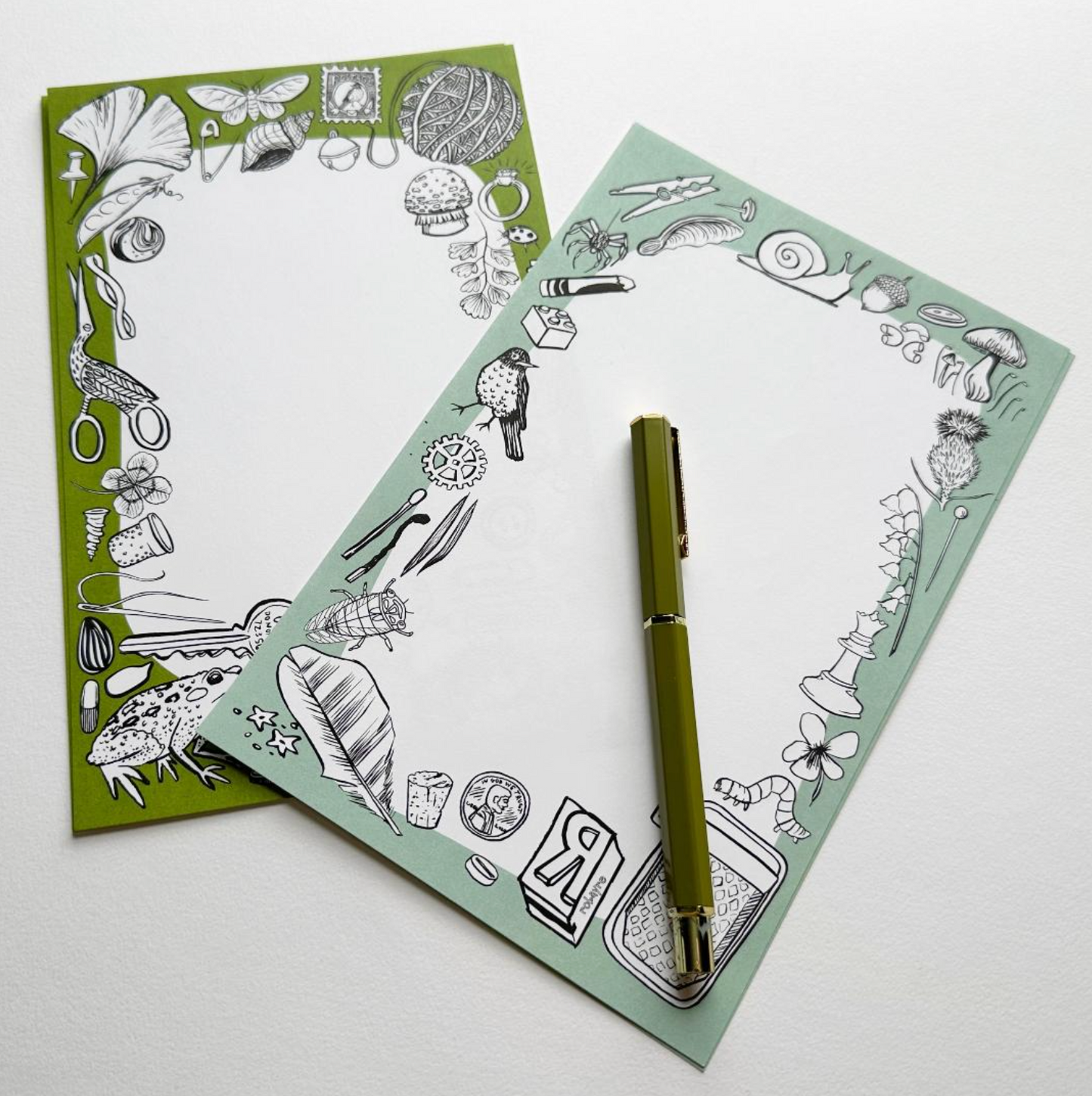 Robayre, Green, Tiny Treasures Stationery Letter Paper and Envelope Set