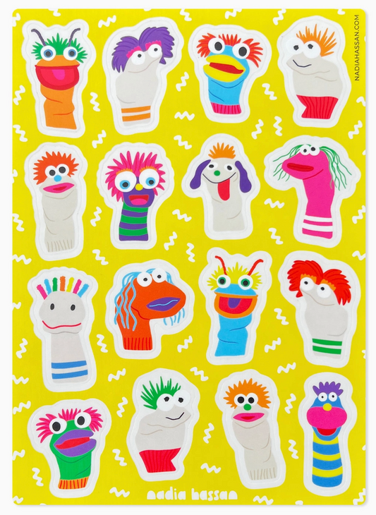 Nadia Hassan, Sock Puppets 5x7 Sticker Sheet