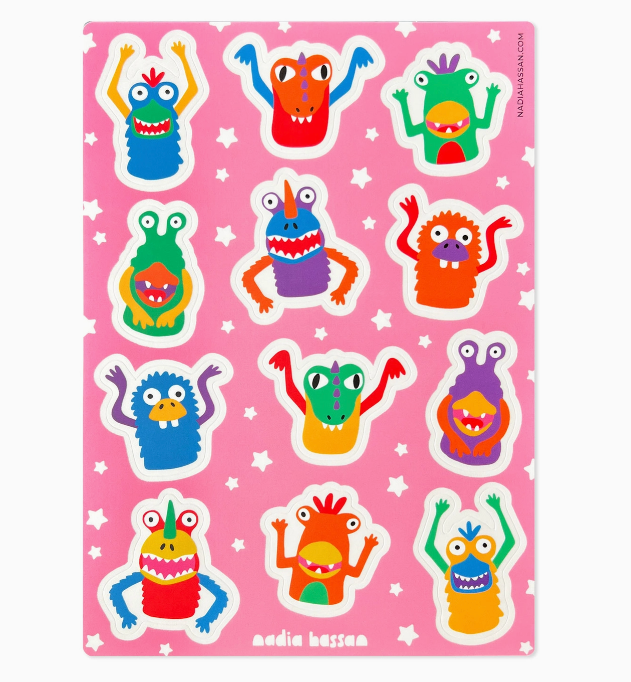 Nadia Hassan, Finger Puppet Monsters 5x7 Sticker Sheet