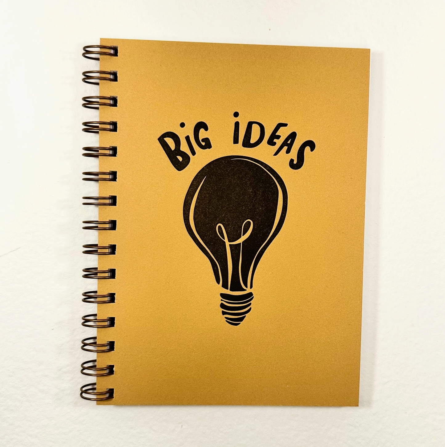 Wolf & Wren Press, Yellow, Big Ideas lightbulb spiral letterpress notebook, LARGE