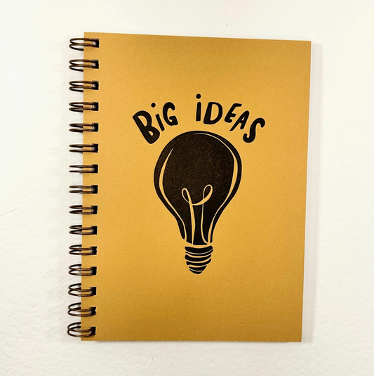 Wolf & Wren Press, Yellow, Big Ideas lightbulb spiral letterpress notebook, LARGE