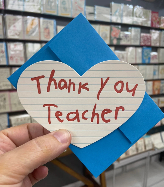 Wolf & Wren Press, Die-cut heart "Thank You Teacher" note