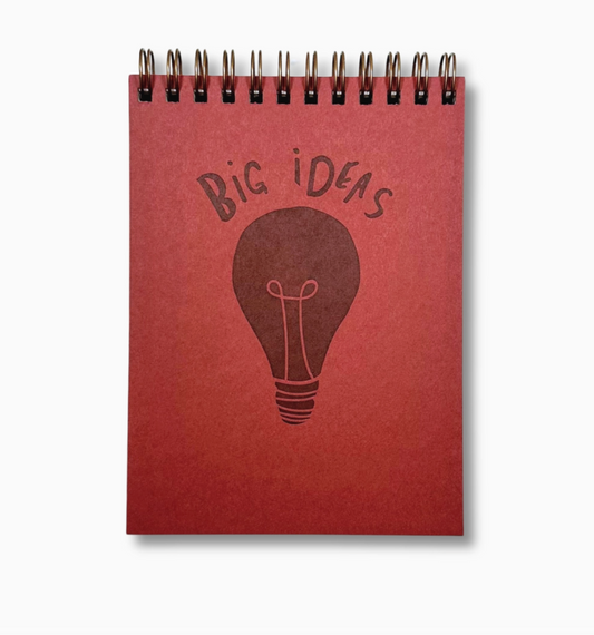 Wolf & Wren Press, Red, Big Ideas lightbulb spiral letterpress notebook, SMALL