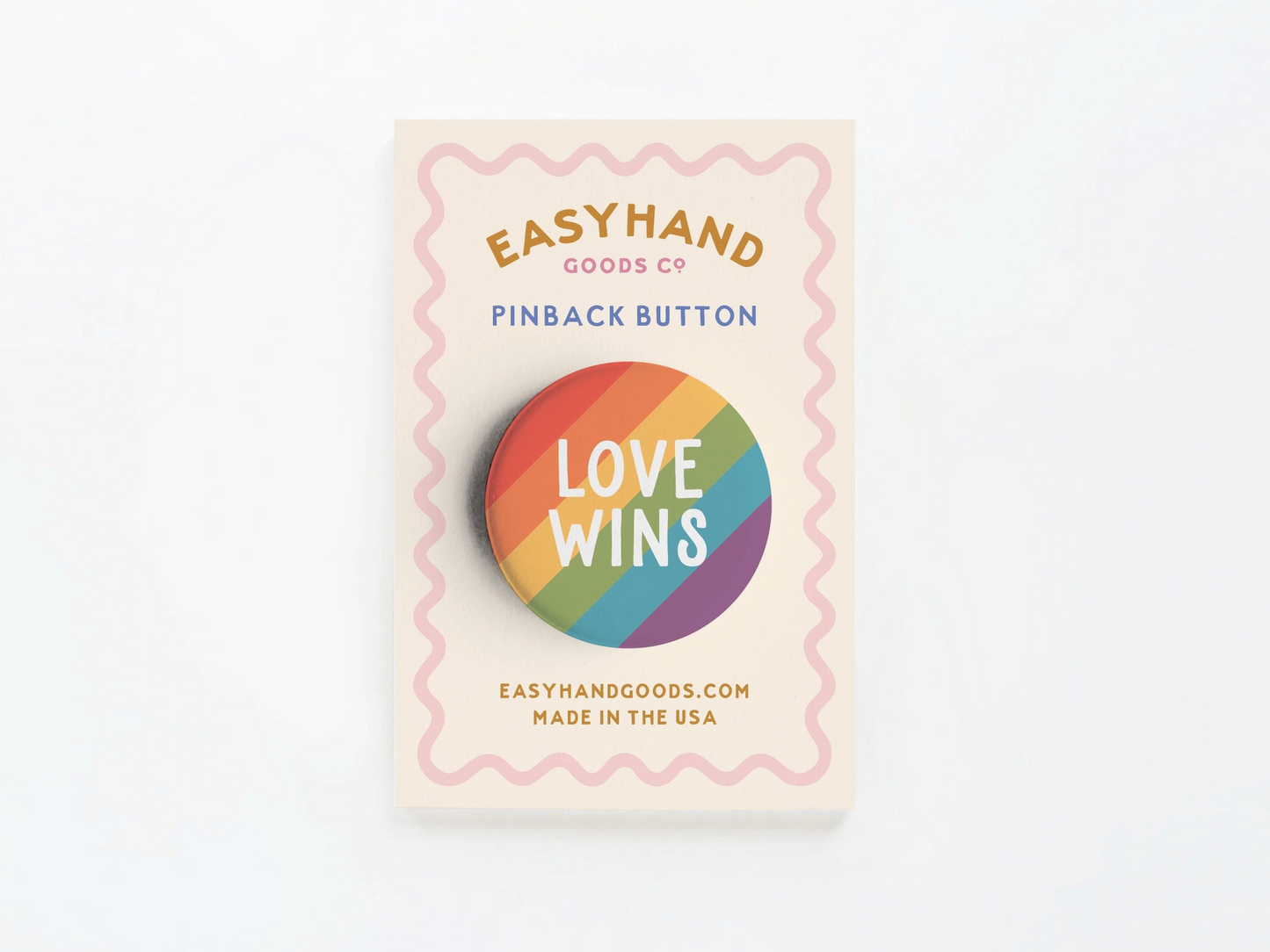 Easyhand Goods, LOVE WINS rainbow pinback button