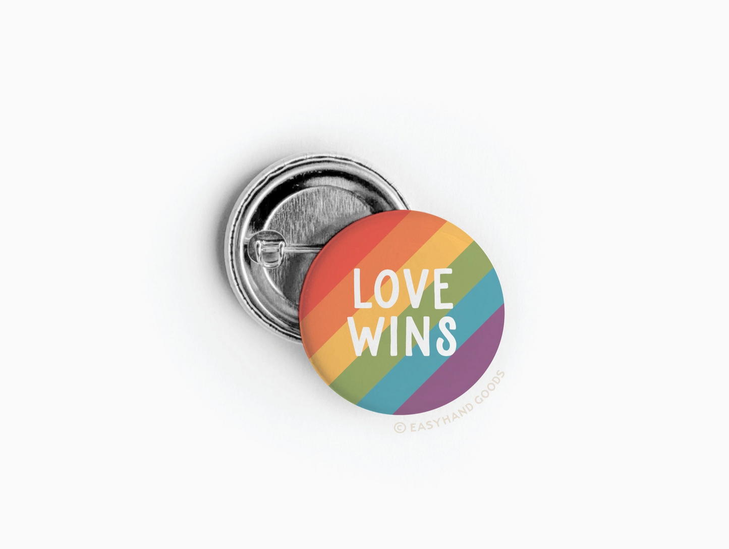 Easyhand Goods, LOVE WINS rainbow pinback button