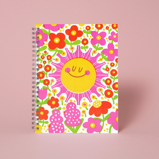 Egg Press Manufacturing, Letterpress Spiral 6.25" x 8" Blank Notebook - Sunshine & Flowers