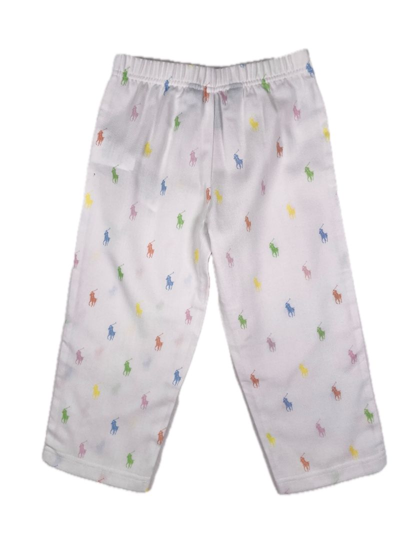 3/3T Polo Ralph Lauren, White, Pastel Polo logo print elastic pajama pants