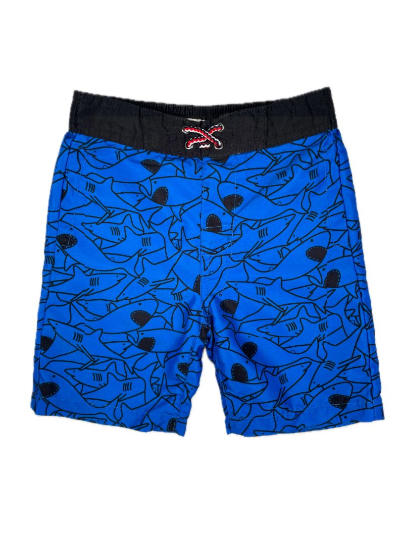 4/4T Appaman, Blue, Shark print swim trunks, elastic waist