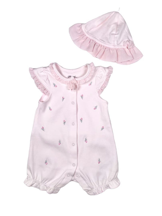 3 mo Little Me, Pink, New w/ tags floral embroidered romper and hat set