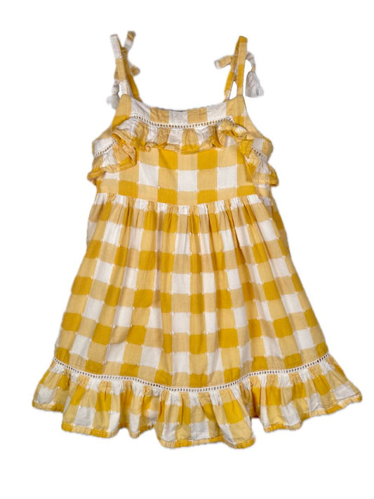 4/4T Tommy Bahama, Yellow, Spaghetti-strap gingham dress with ruffles and trim