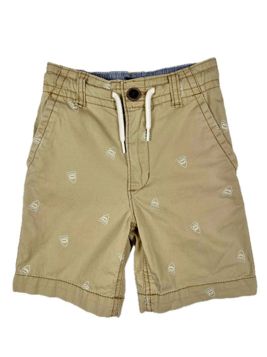 4/4T OshKosh B'Gosh, Brown, Drawstring shark print khaki shorts