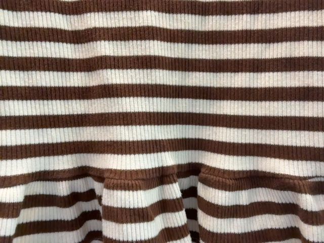4/4T, Zara, Cream, Ribbed brown striped long-sleeve shirt w/ ruffle + flared leggings SET