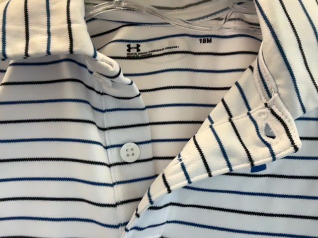 18 mo, Under Armour, White, Blue/black striped activewear polo bodysuit