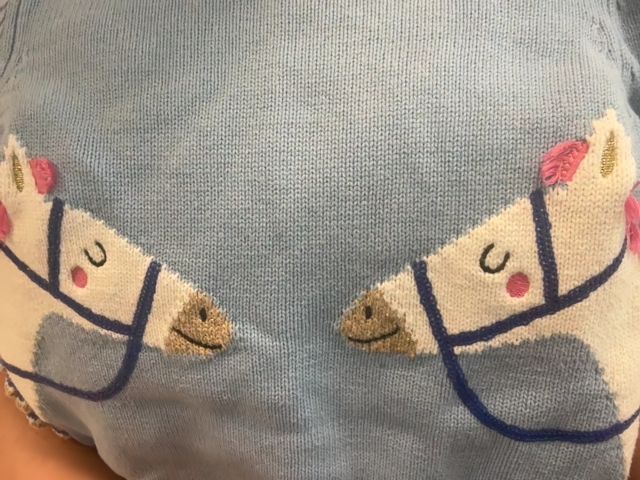 3/3T, Joules, Blue, Two horses appliqué sweater (spots)