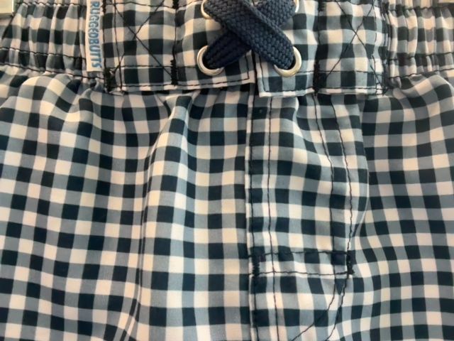 18-24 mo, Rugged Butts, Blue, Gingham swim trunks board shorts