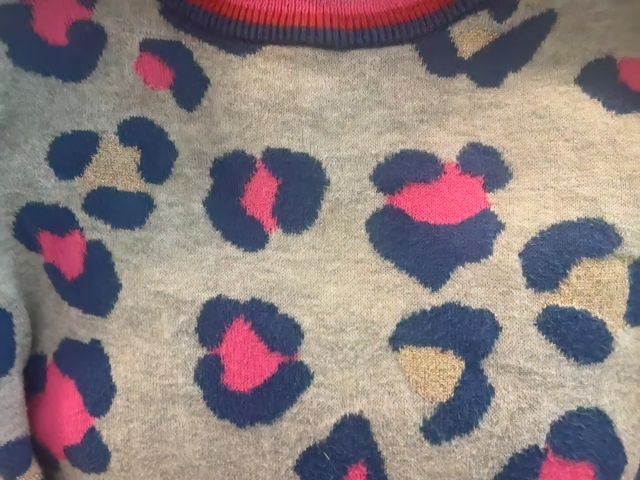 6-7, Boden, Grey, Pink/blue/gold leopard sweater dress