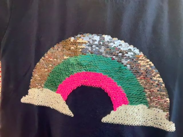 7-8, Shade Critters, Blue, Sequin swipe rainbow t-shirt