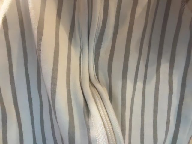 0-3 mo, Pehr, White, Vertical grey striped 2-way zip shortie romper