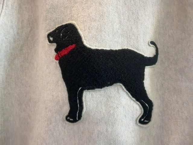 Adult S, The Black Dog, Cream, NEW w/ tags - Bouclé appliqué dog pullover hoodie w/ kangaroo pocket