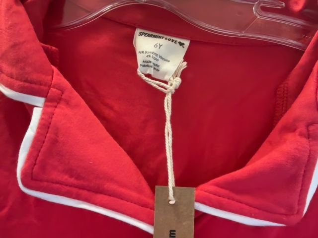 6, Spearmint Love, Red, NEW w/ tags - Bamboo lounge / pajamas with white piping SET