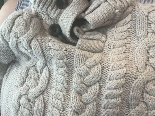 12-18 mo, babyGap, Grey, Cable-knit mock neck sweater, brown elbow patches